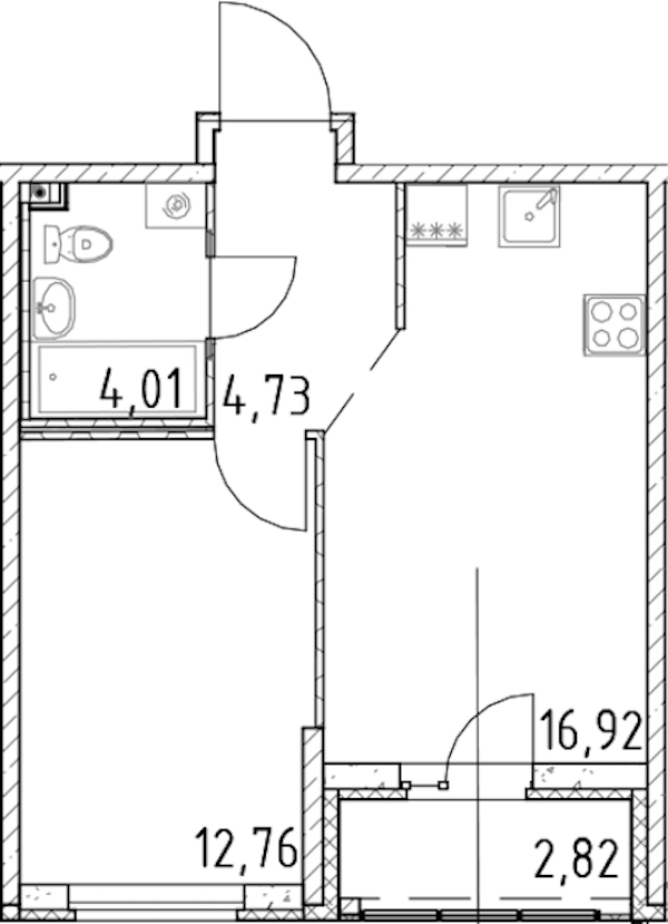 1-комнатная квартира 38.42 м², 10/23 эт., ЖК «Город Первых»